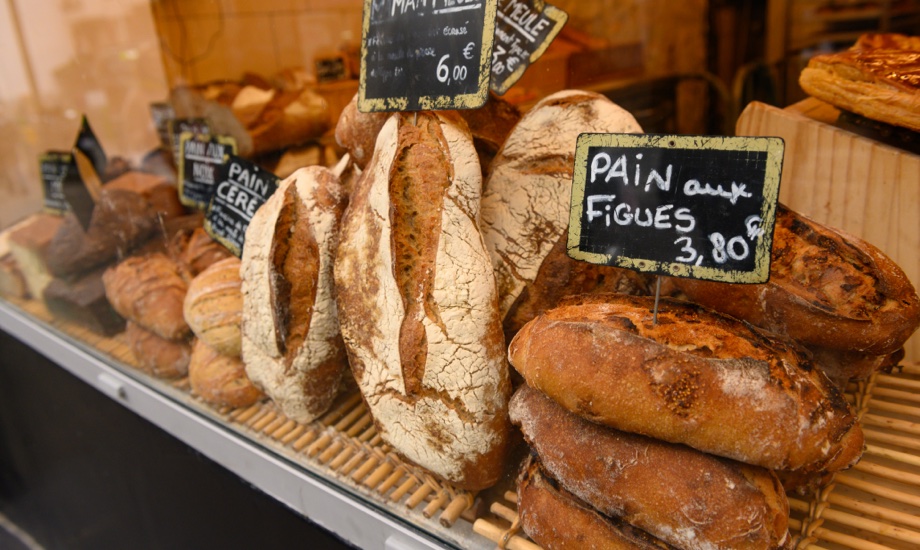 Specialty breads on display at bakery
