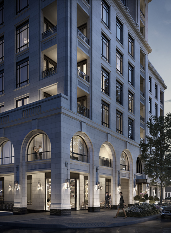 Exterior rendering of building nighttime 820x600
