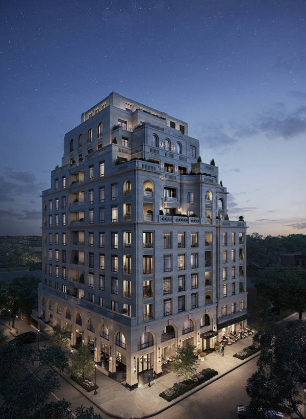 Exterior rendering of building night time 820x600